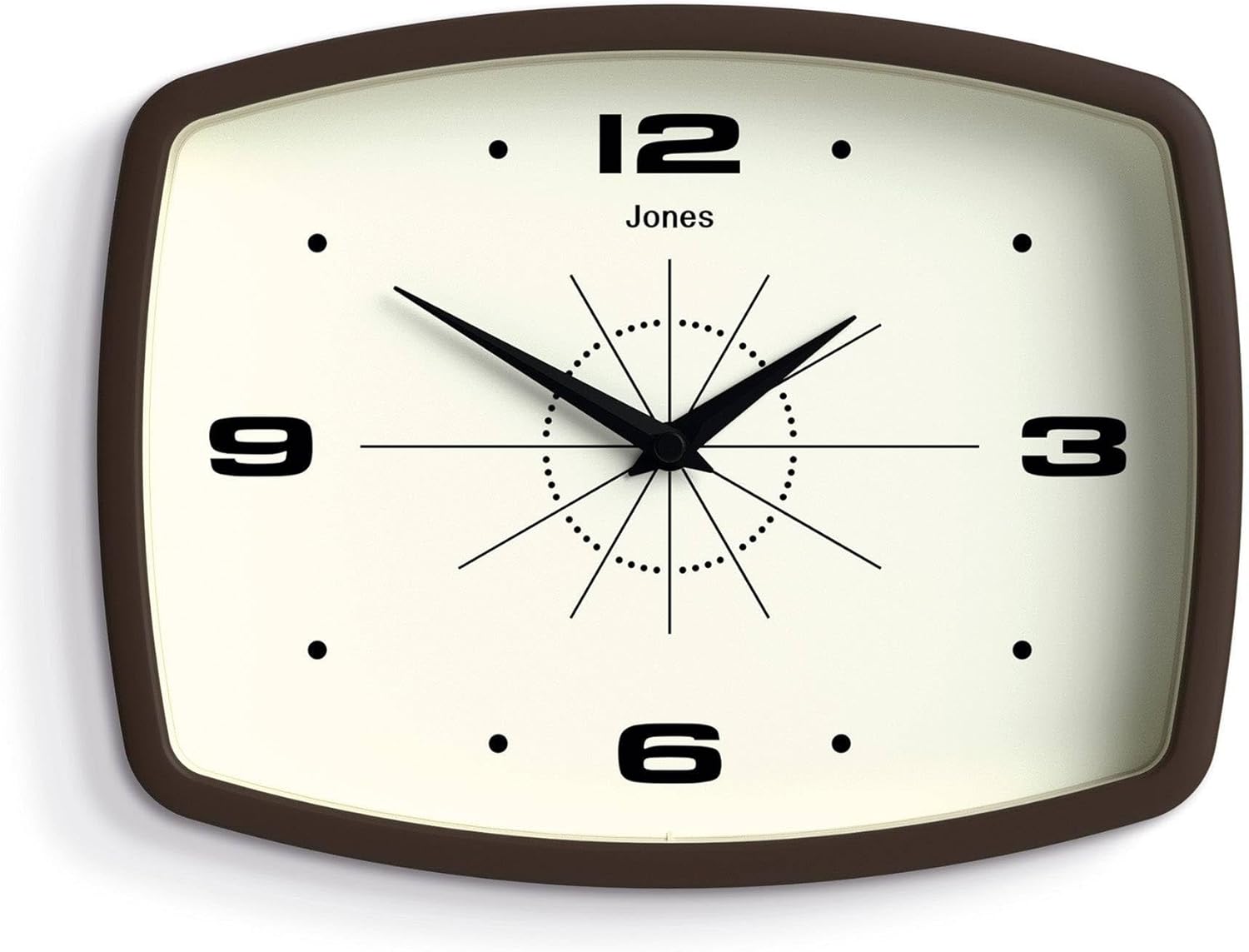 Rectangular Mid-Century Black Wall Clock — 10" — Mocha Brown
