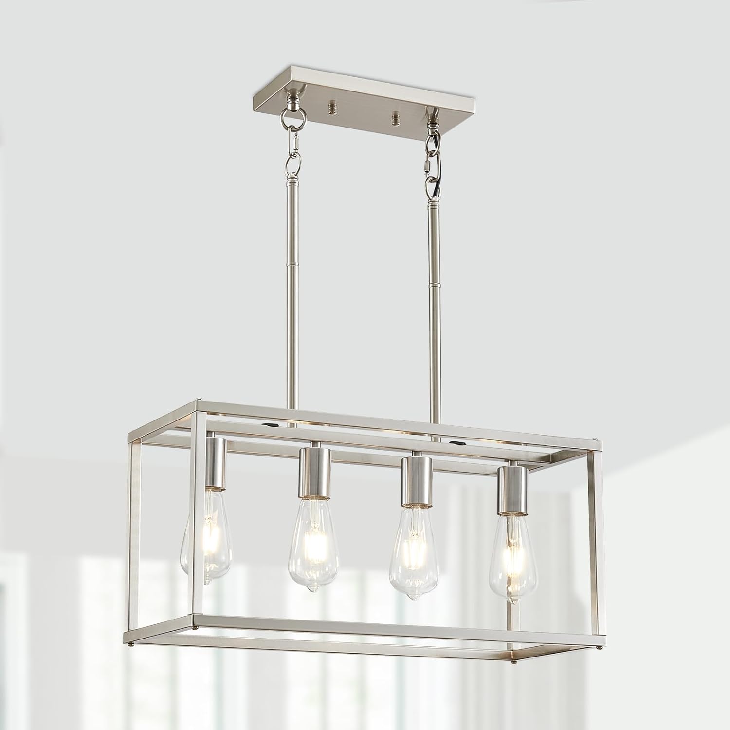 Adjustable Farmhouse Black Chandelier — 4-Light — Brushed Nickel