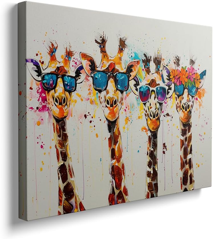 Framed Modern Metal Canvas Wall Art — 16" — giraffes01