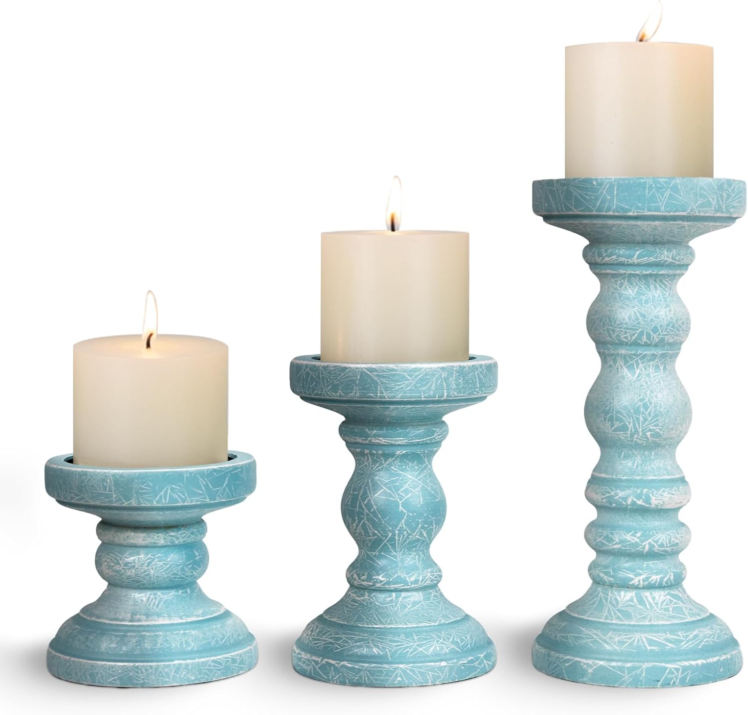 Vintage Farmhouse Black Pillar Candle — Set of 3 — Blue
