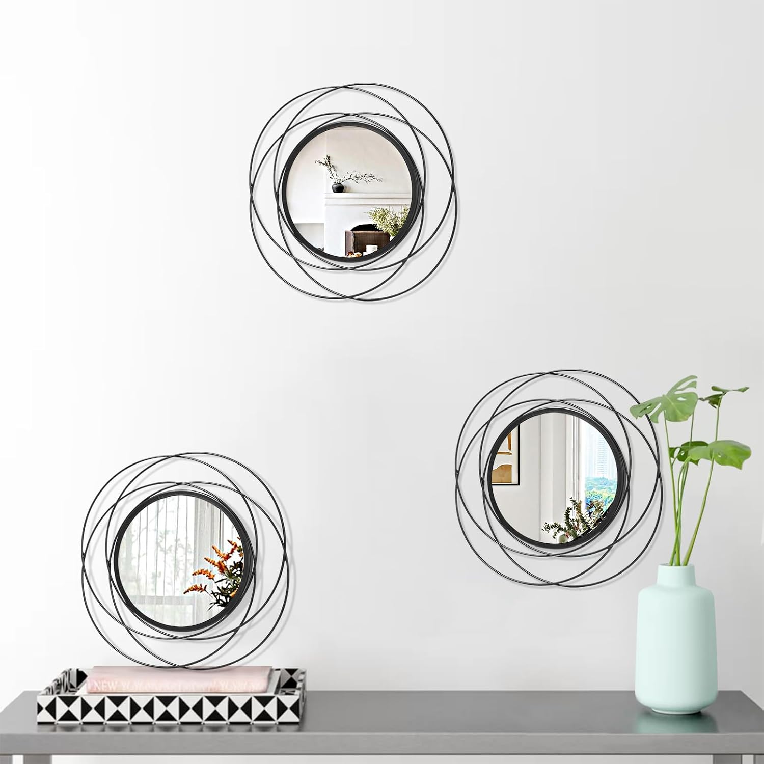 Round Black Wall Mirror — 12" - View 2