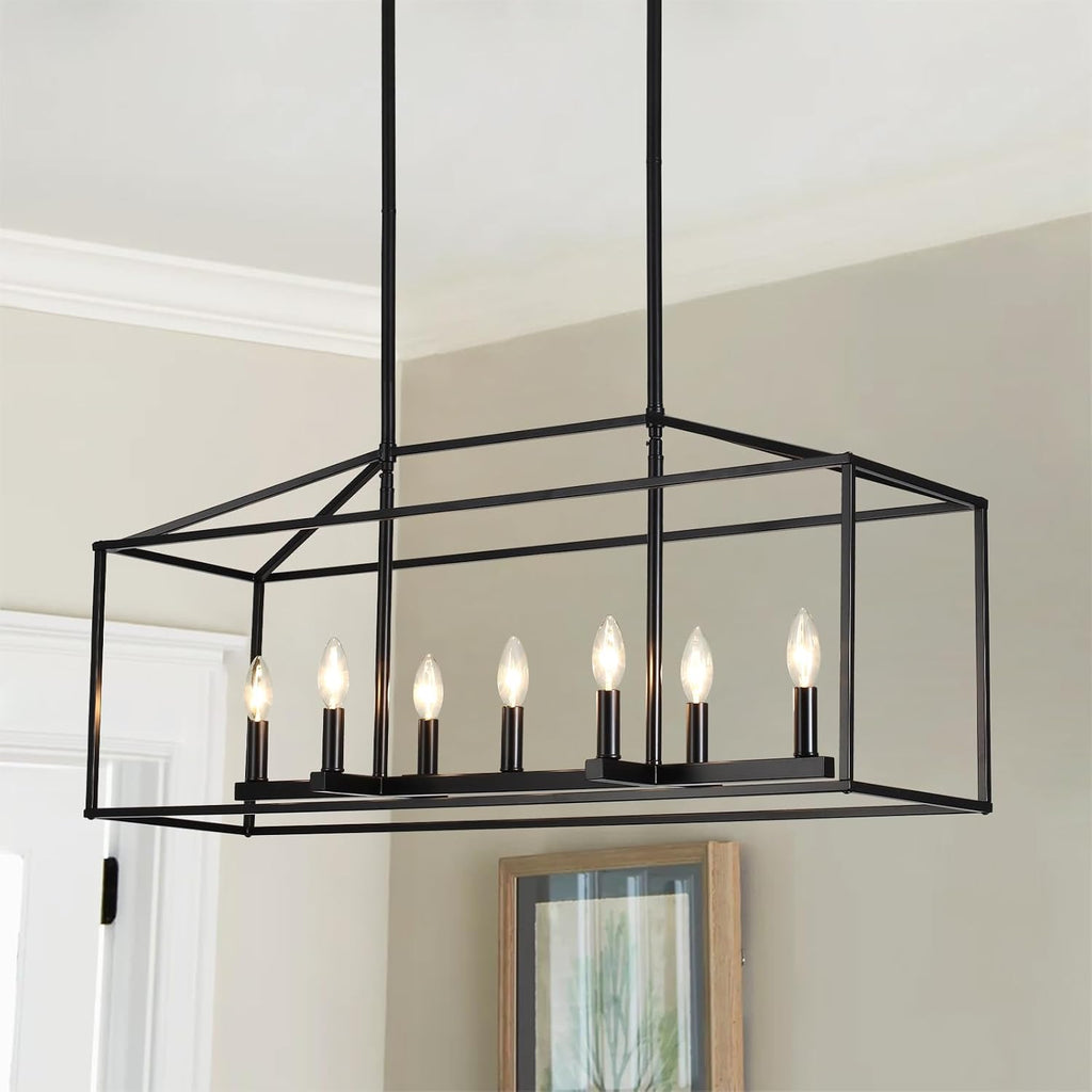 Adjustable Farmhouse Black Chandelier — 7-Light — Black-7light