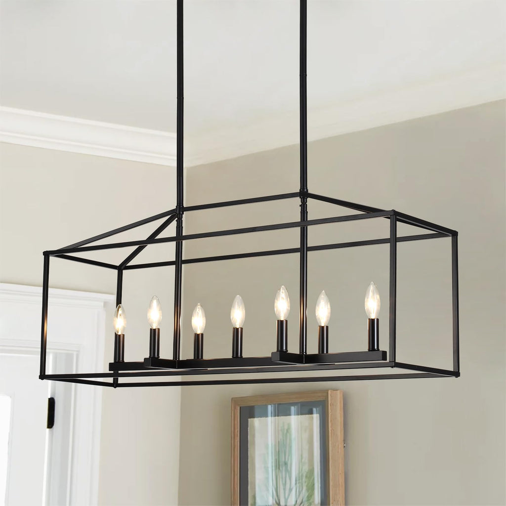 Adjustable Farmhouse Black Chandelier — 7-Light