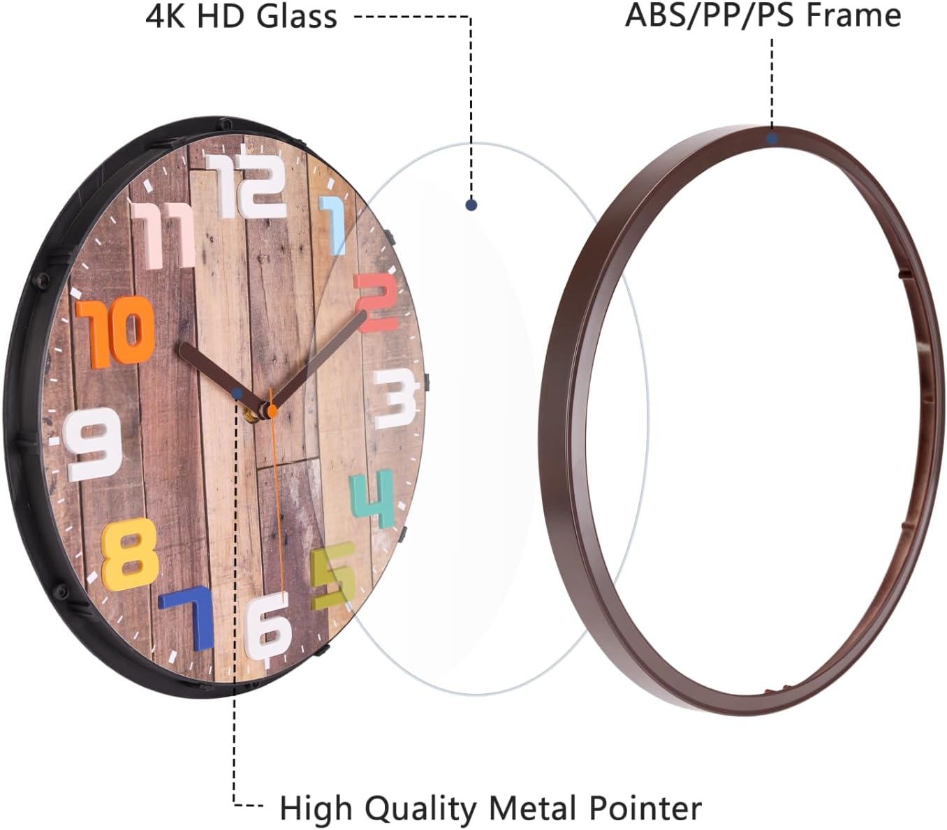Battery Operated Brown Wall Clock — 12" - View 3