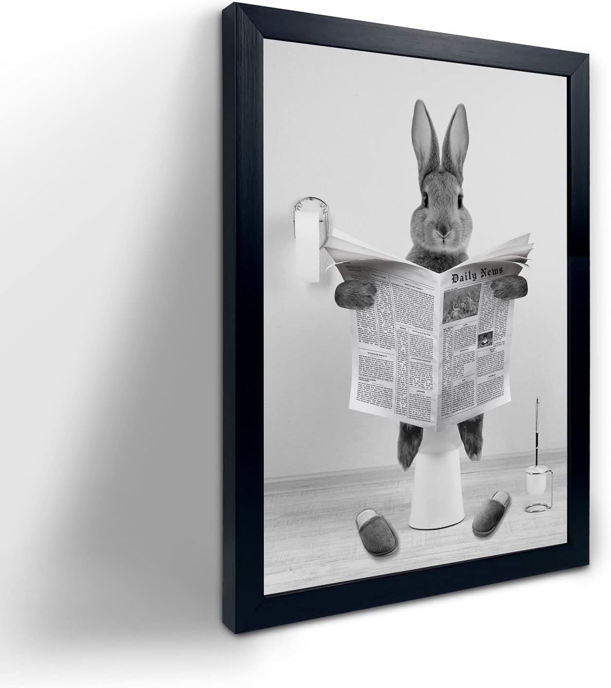Framed Farmhouse Fabric Wall Decor — 8" — Rabbit on Toilet