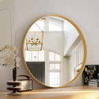 Round Modern Black Mirror — 24" — Gold