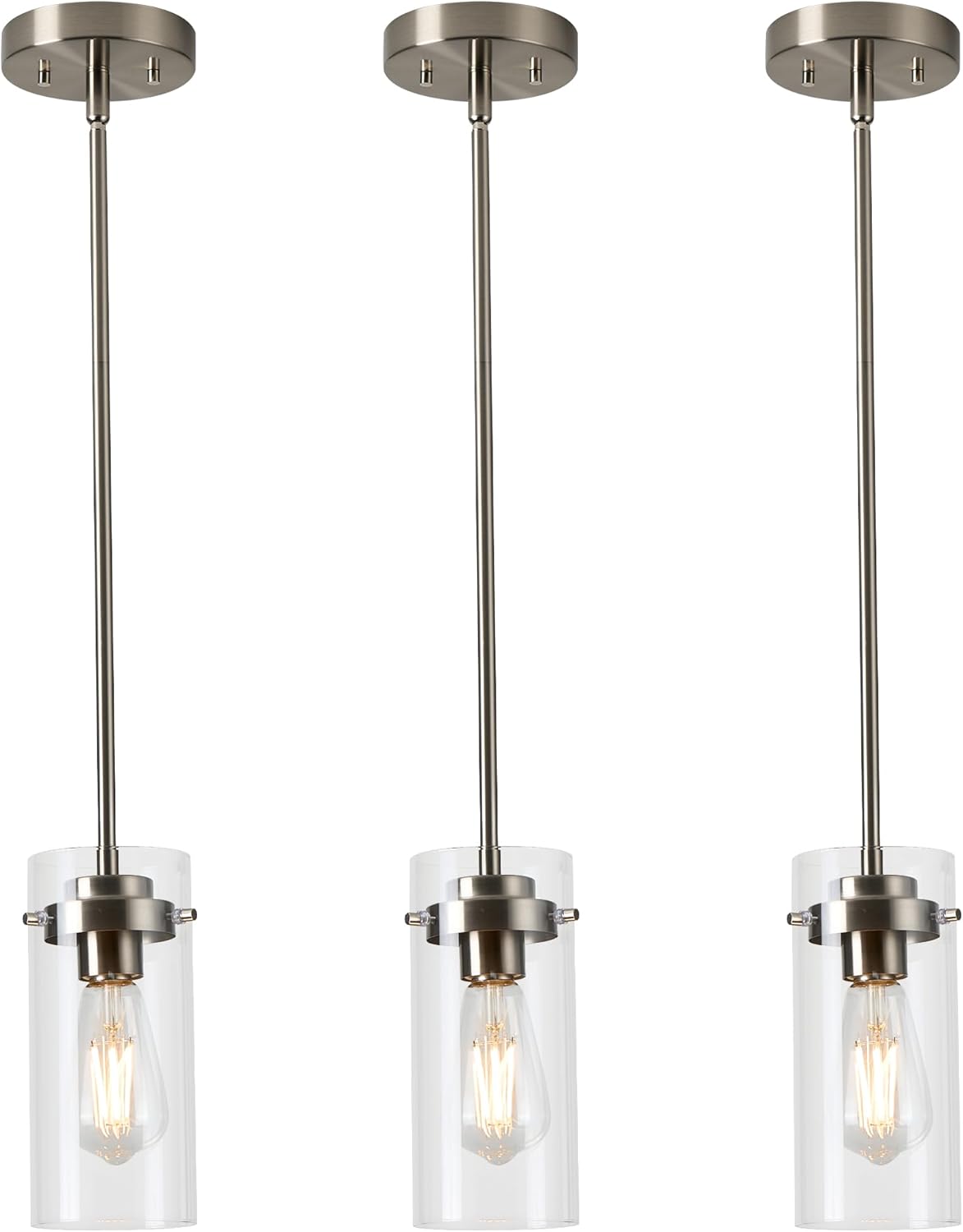Adjustable Farmhouse Black Pendant Light — Brushed Nickel - 3 Pack