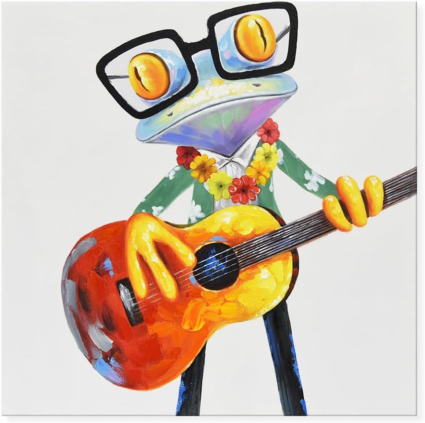 Modern Metal Canvas Wall Art — 12" — Frog and Guitar