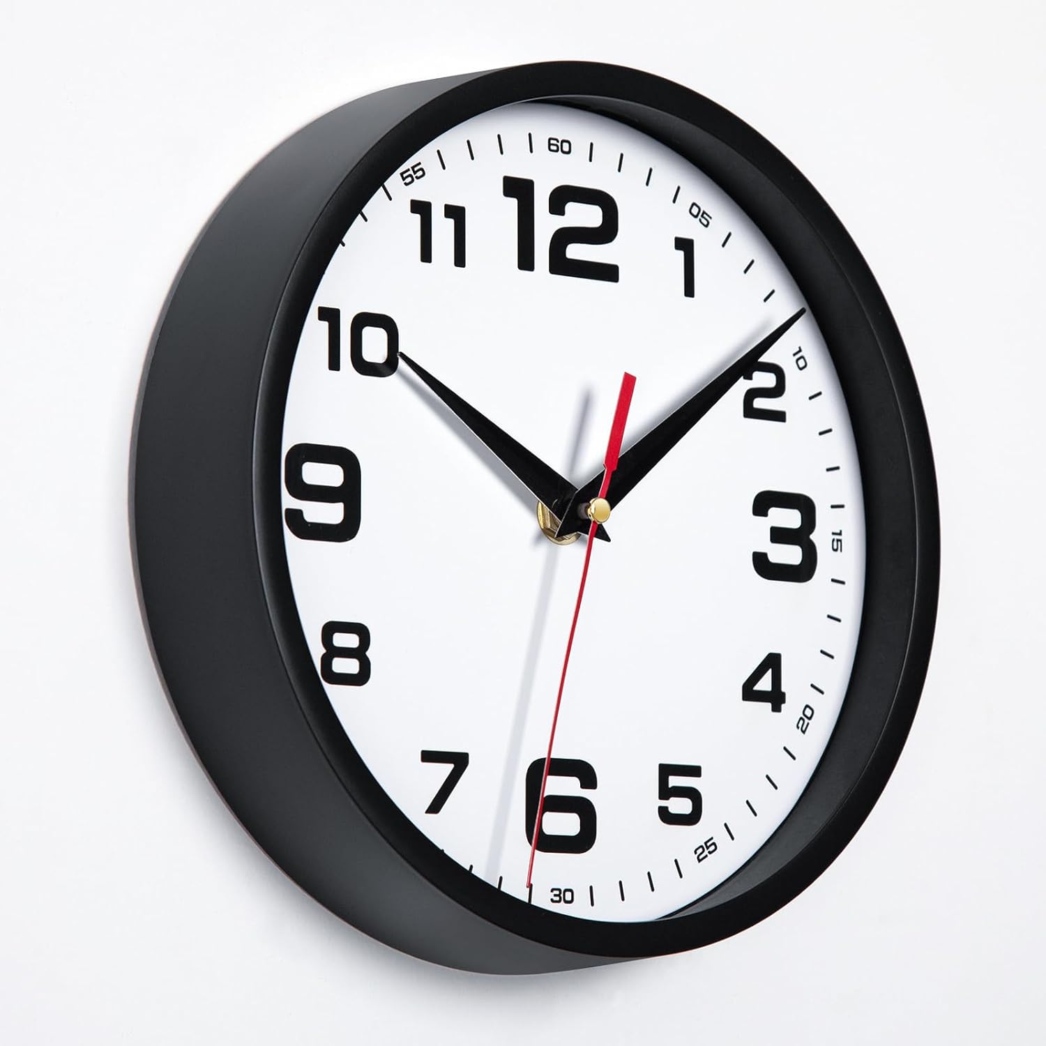 Battery Operated Modern Black Wall Clock — 10" - View 6