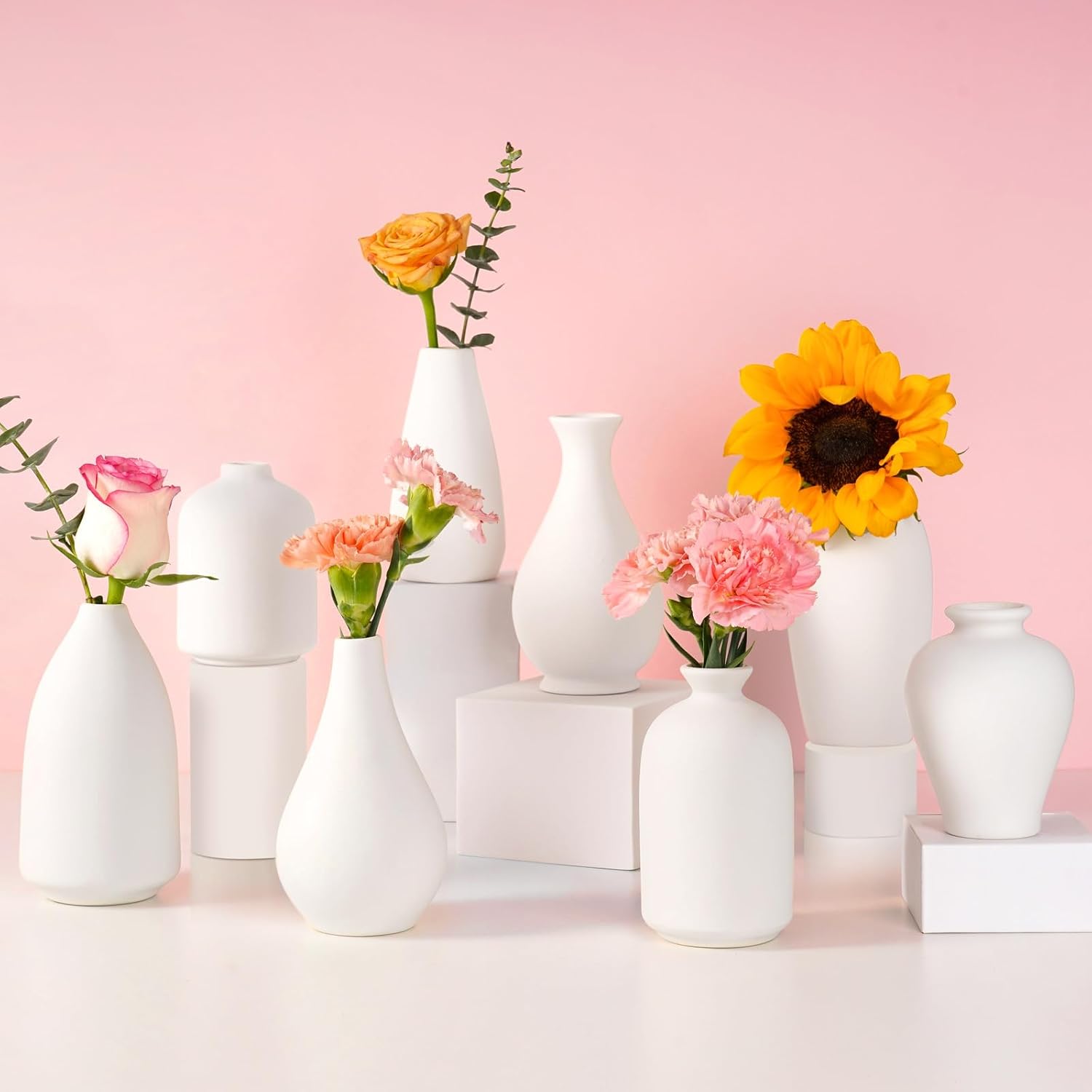 Boho Black Flower Vase — Set of 16 — White-set of 8