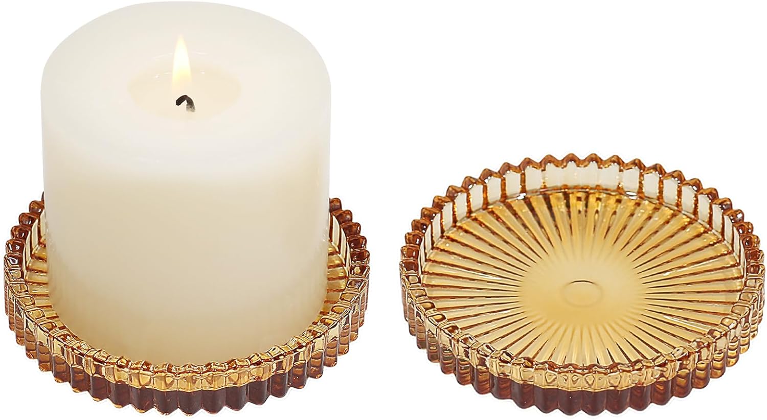 Round Blue Pillar Candle — 8" — Amber