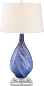 Modern Blue Table Lamp — 29" — Blue Swirl - Square Riser Included