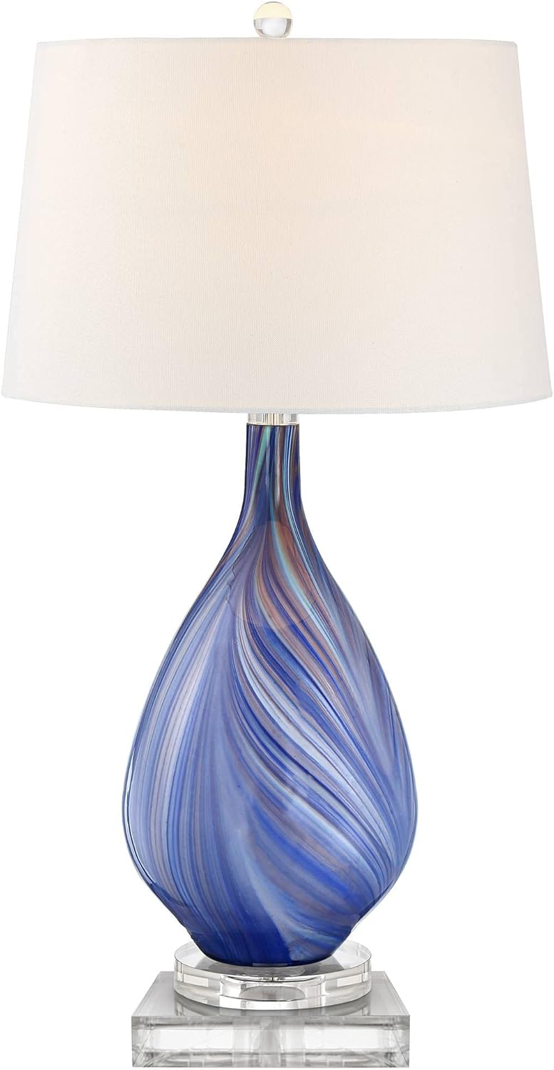 Modern Blue Table Lamp — 29" — Blue Swirl - Square Riser Included