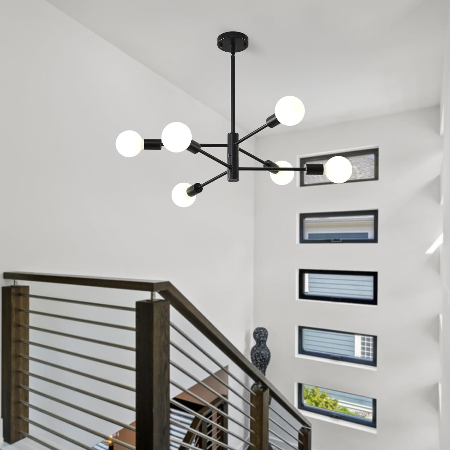 Adjustable Farmhouse Black Chandelier — 6-Light - View 9