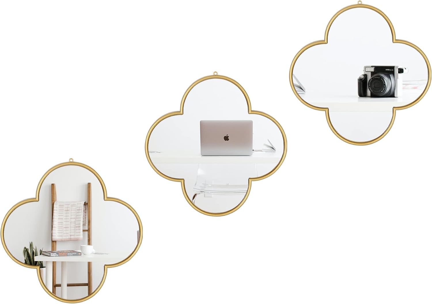 Luxe Black Wall Mirror — Set of 3 — Gold