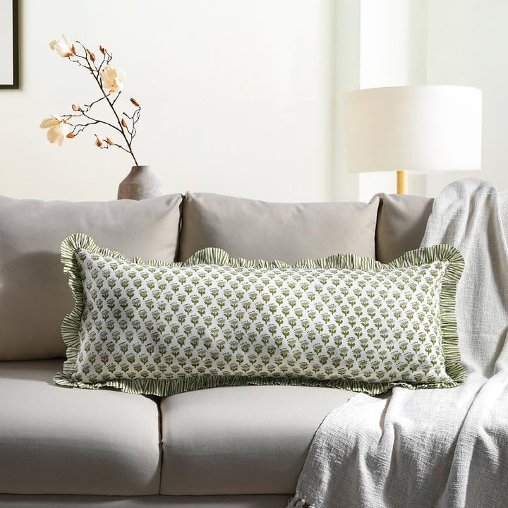 Farmhouse Beige Pillow Cover — 54" — Emerald Green