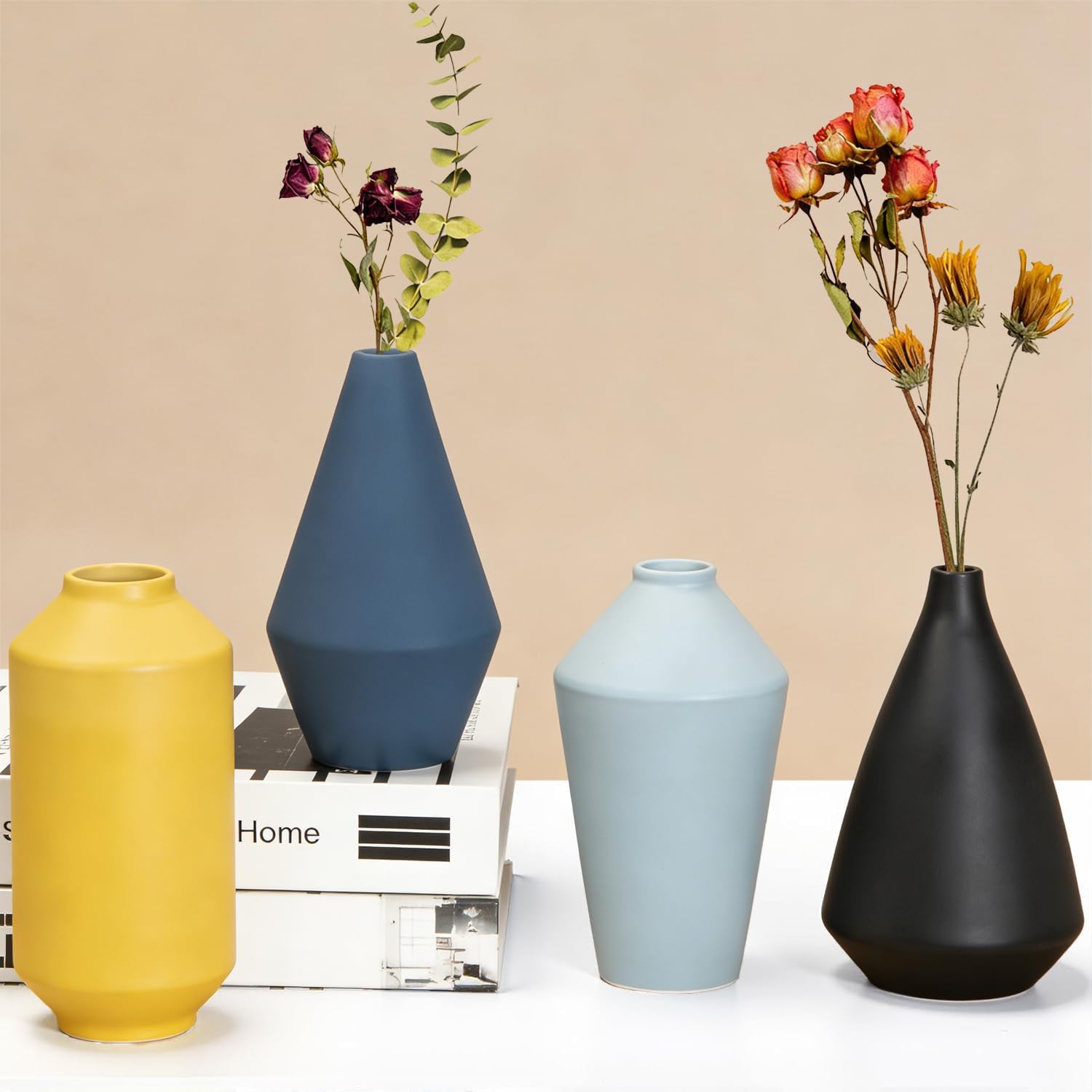 Farmhouse Beige Vase Set — Set of 4 — Orange