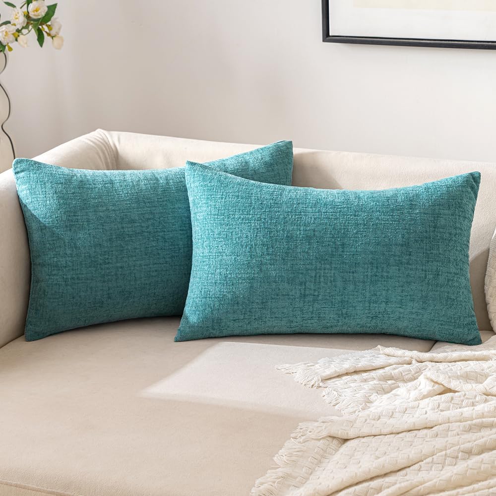 Chenille Boho Beige Throw Pillow Cover — 18" — Teal