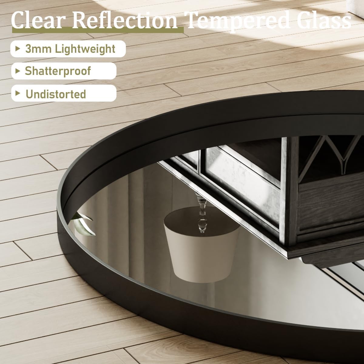 Round Modern Black Mirror — 24" - View 3