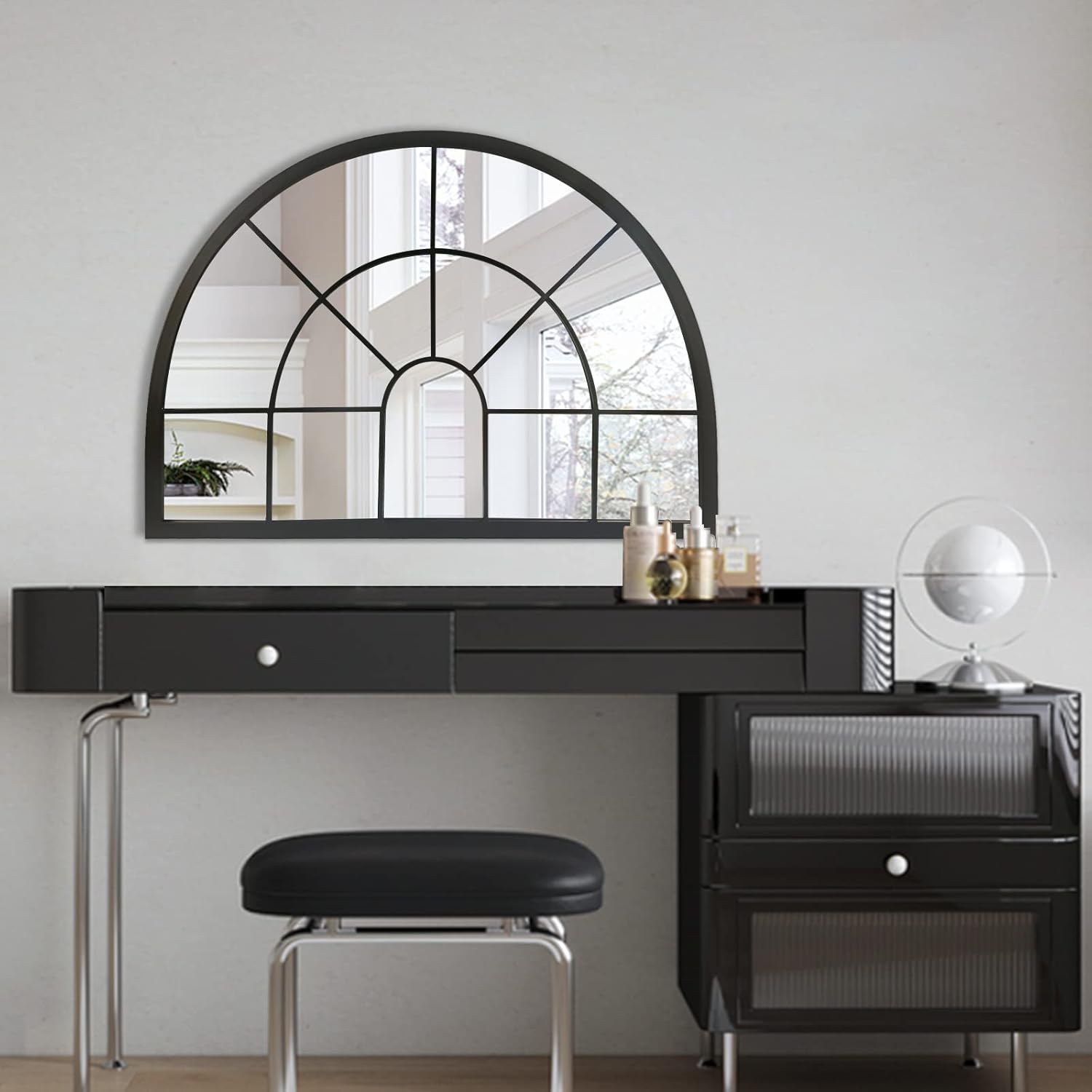 Farmhouse Black Round Mirror — 28" - View 2