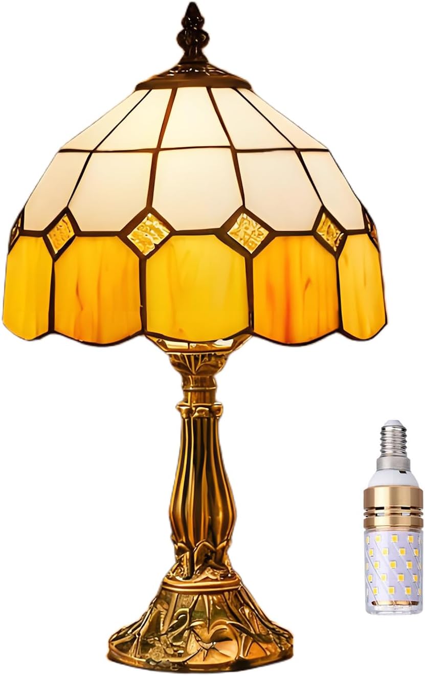 Vintage Blue Bedside Lamp — 8" — Yellow