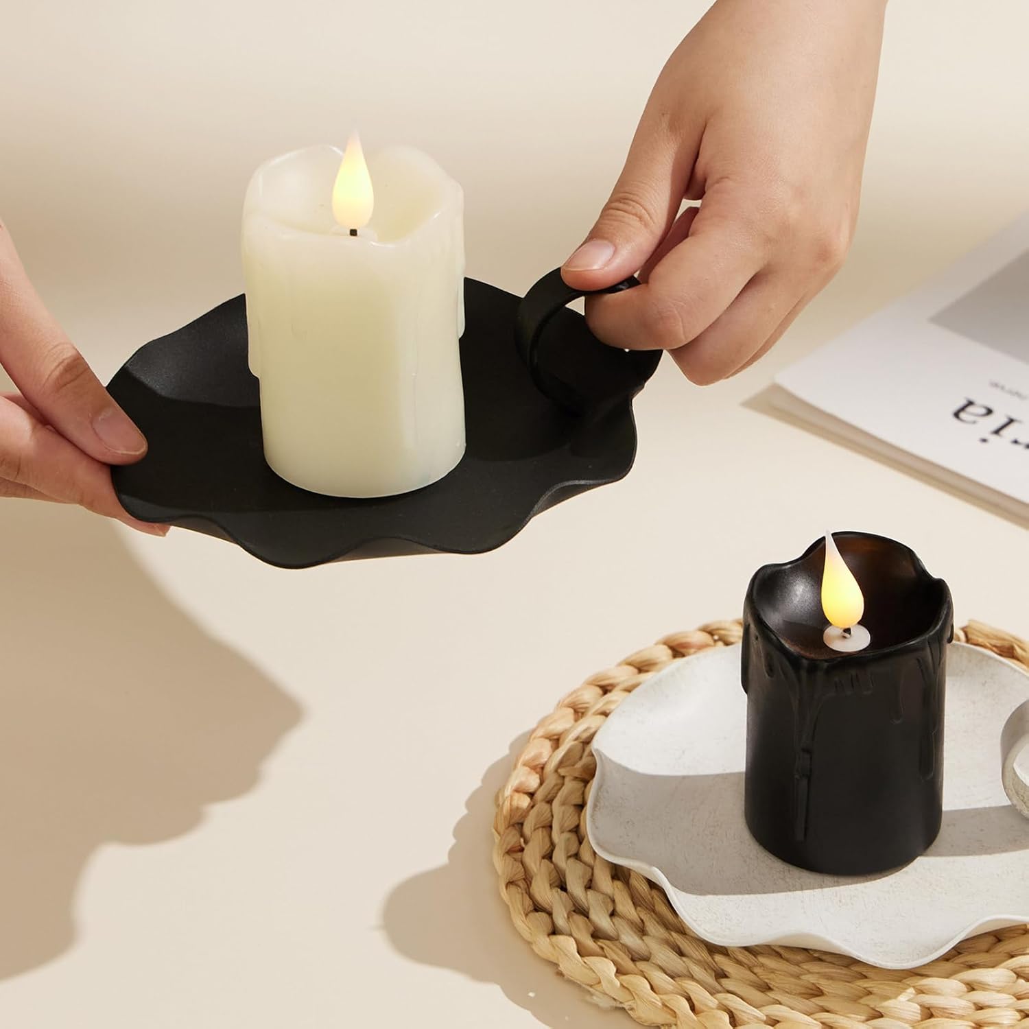 Modern Black Pillar Candle — 5.5" - View 5
