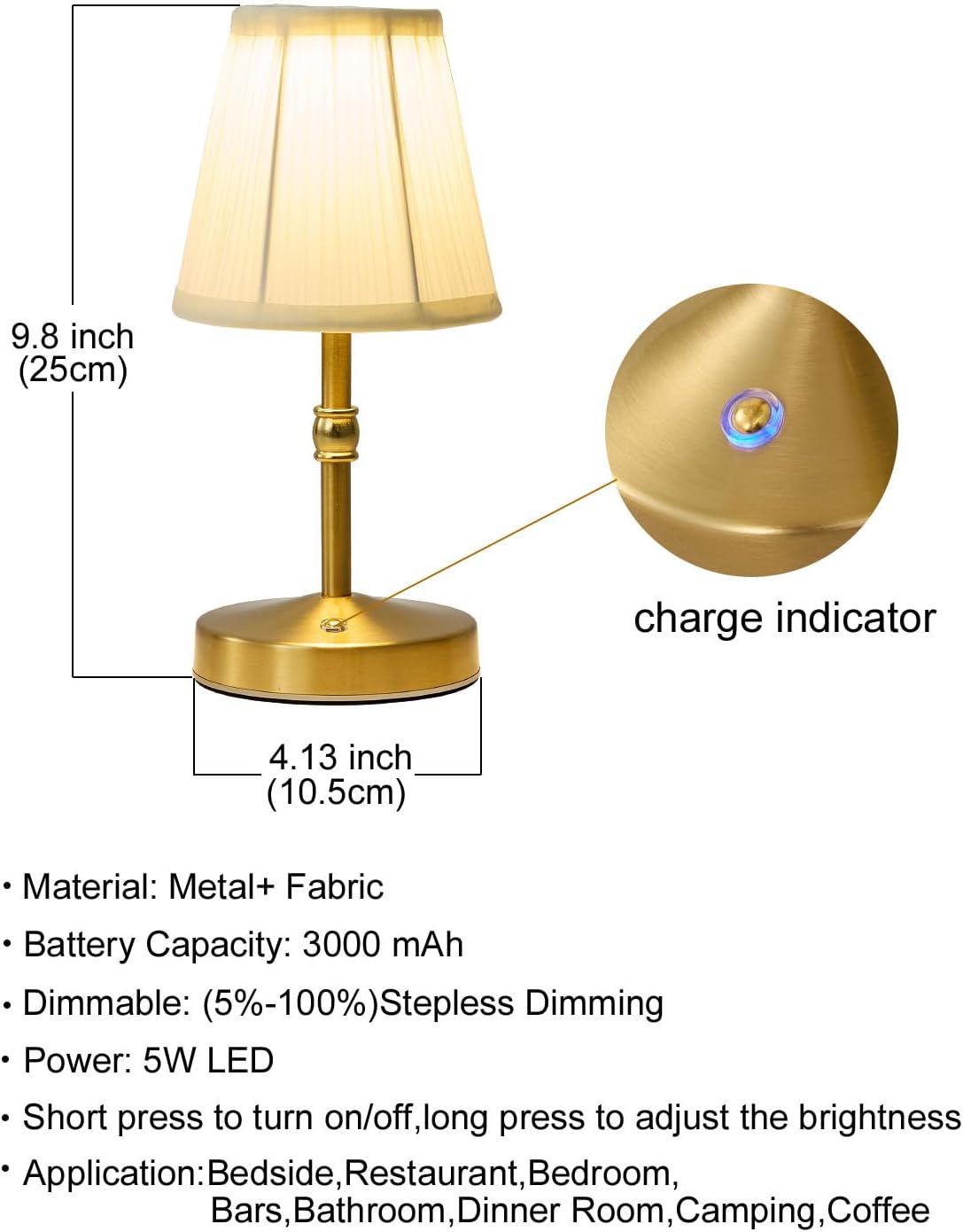 Cordless Luxe Black Table Lamp — 8" - View 5