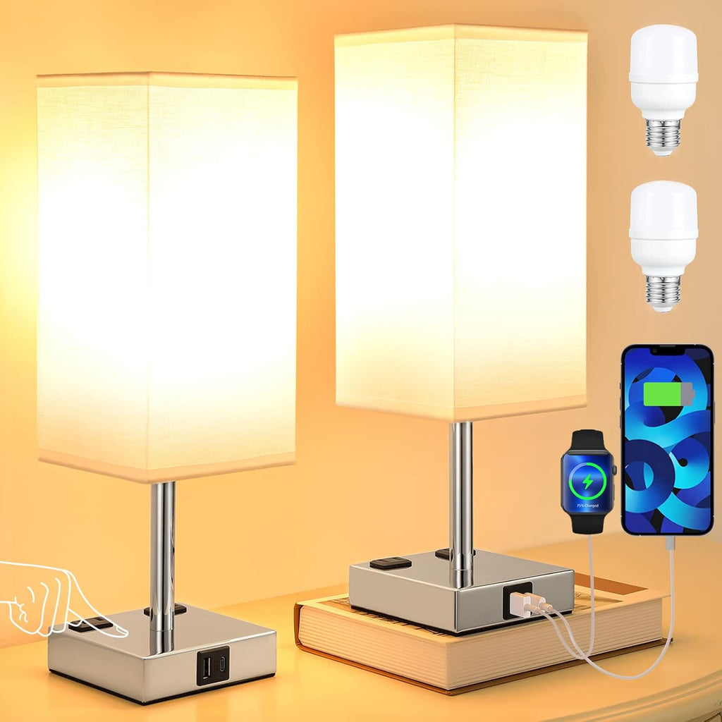 Dimmable Beige Bedside Lamp — Set of 2 - View 2