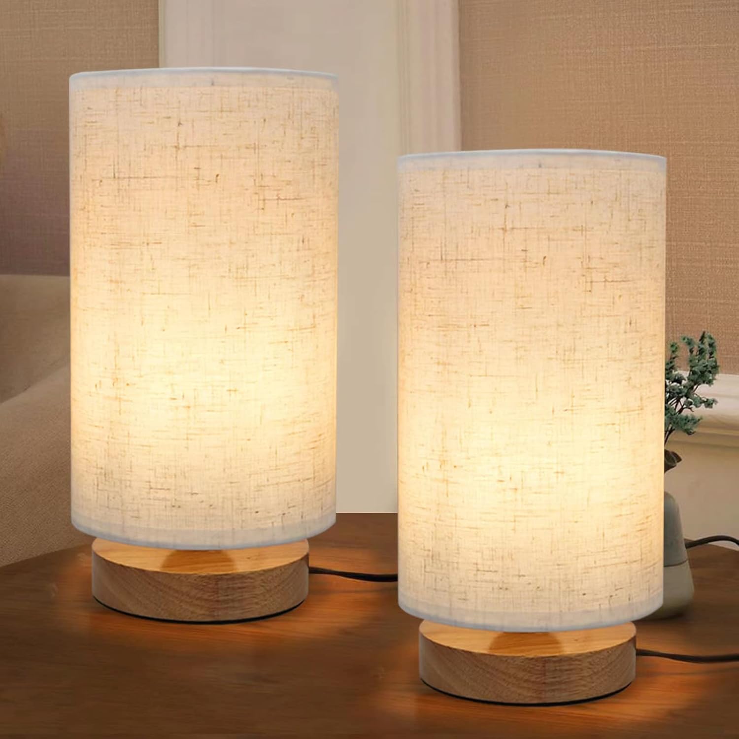 Linen Modern Fabric Desk Lamp — Set of 1 — Standard-Round-set of 2