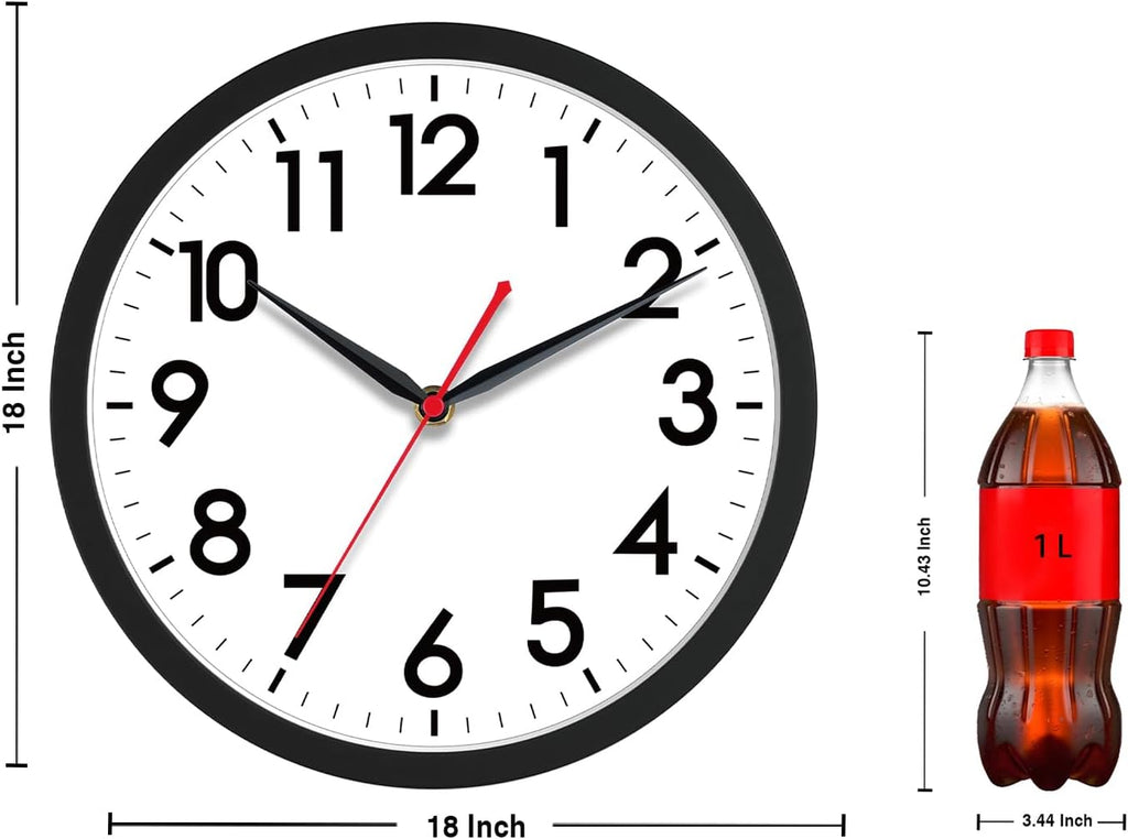 Battery Operated Black Wall Clock — 18" - View 2