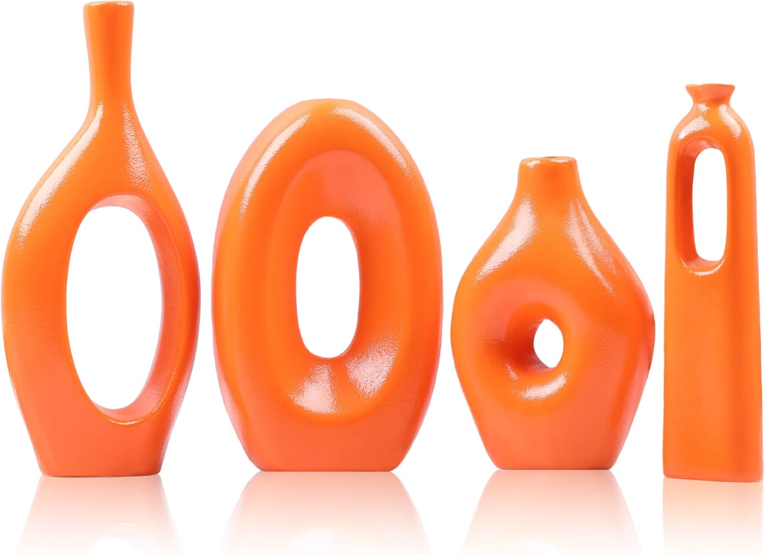 Round Boho Black Vase Set — Set of 4 — Orange Set