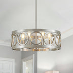 Round Farmhouse Black Chandelier — 5-Light — Nickel Drum Chandelier-6 Light