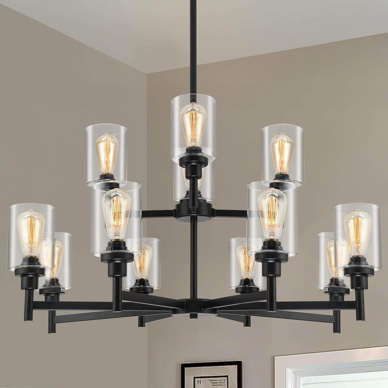 Farmhouse Black Chandelier — 34" — Black
