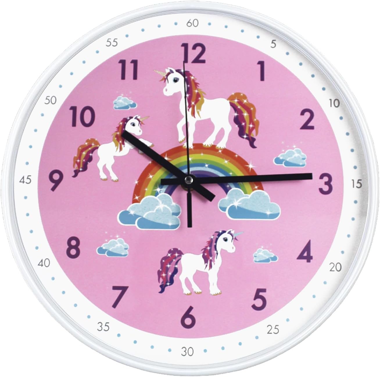 Battery Operated Modern Black Wall Clock — 12" — Pink
