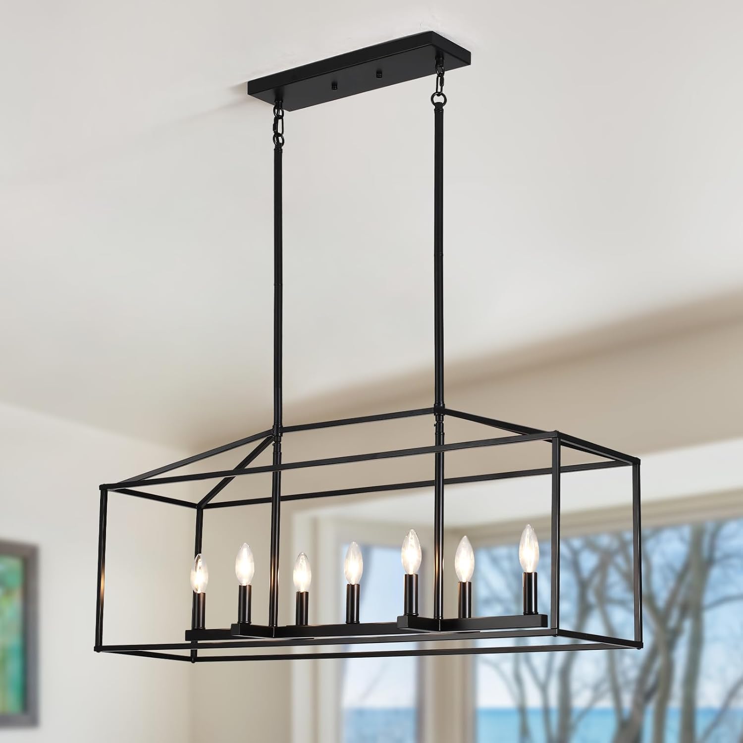 Adjustable Farmhouse Black Chandelier — 7-Light - View 9