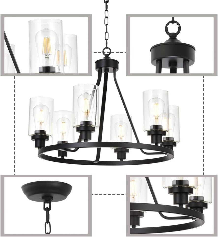 Farmhouse Black Chandelier — 6-Light - View 8