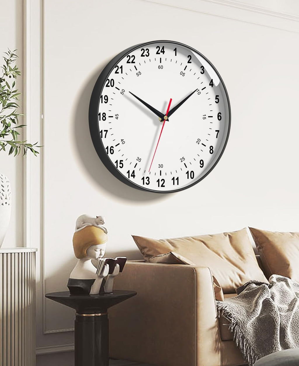 Round Modern Black Wall Clock — 12" - View 5