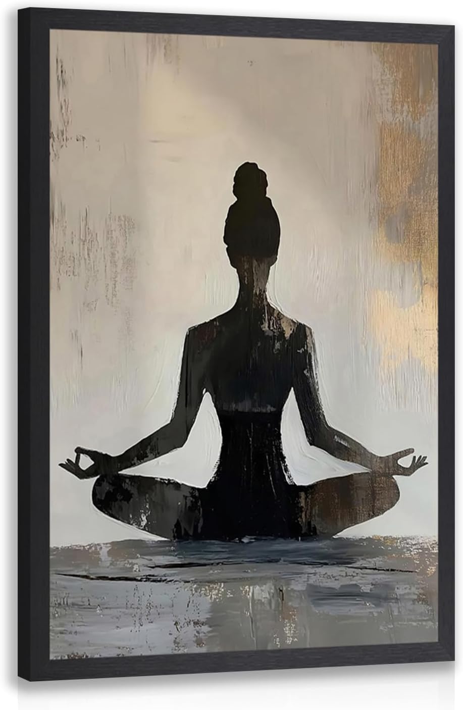 Framed Modern Black Canvas Wall Art — 16" — Black-White(Wood)