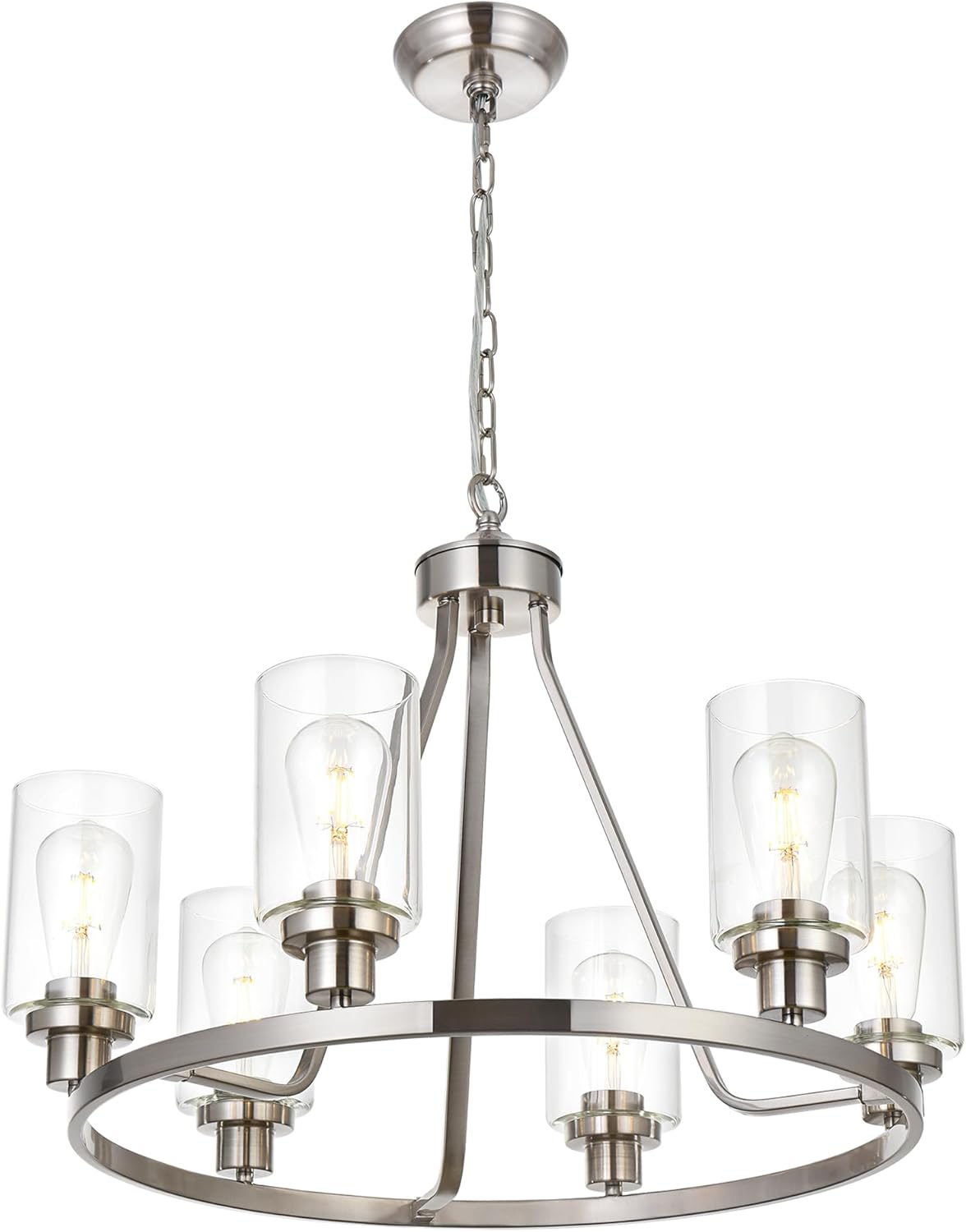 Farmhouse Black Chandelier — 6-Light — 6 Heads Brushed Nickel