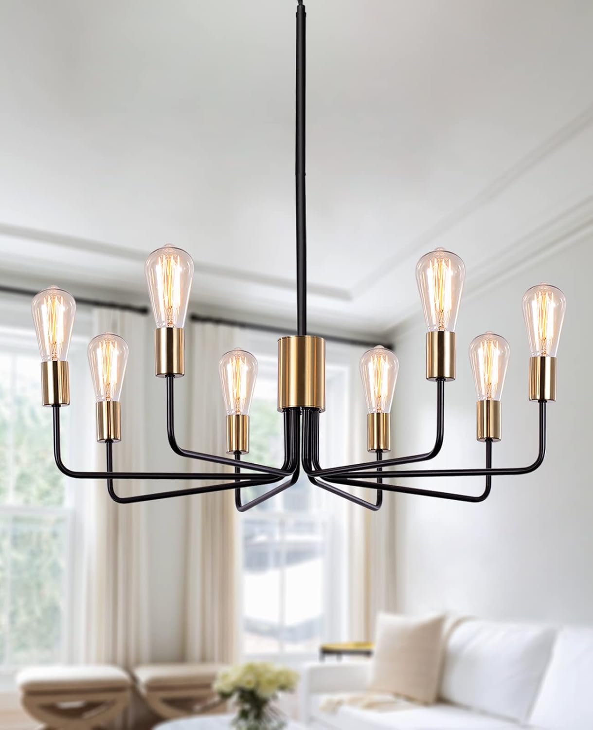 Farmhouse Black Chandelier — 8 Lights-Black&Gold-E26