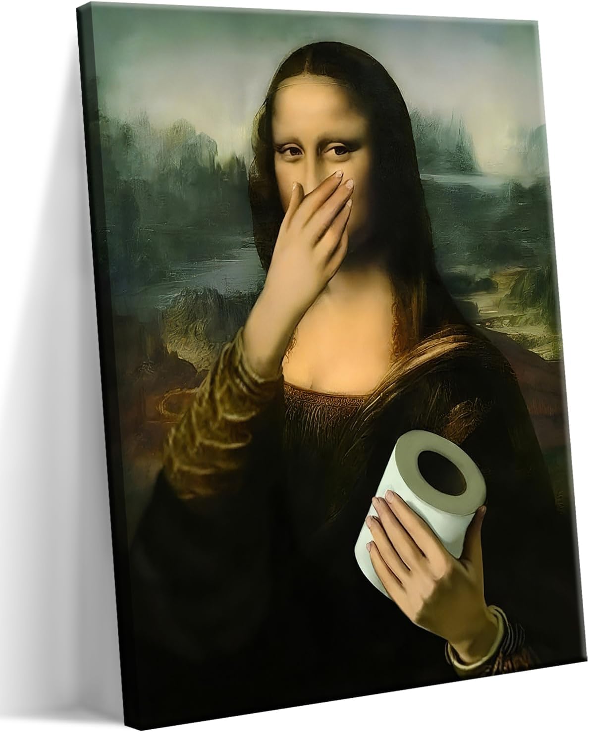 Framed Black Canvas Wall Art — 16" — Funny Mona Lisa