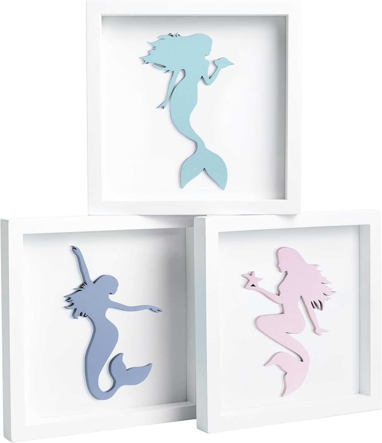 Framed Wood Wall Decor — Set of 3 — Mermaids
