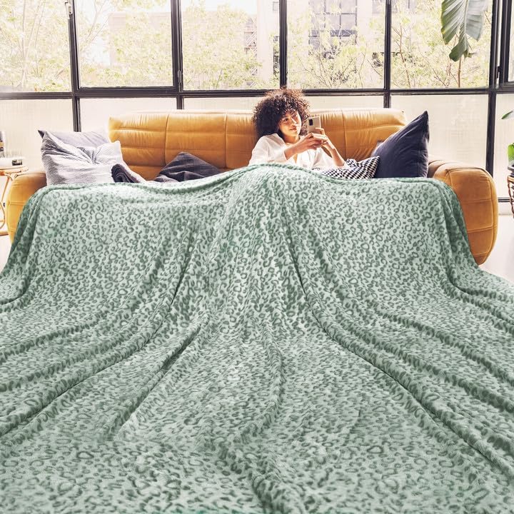 Black Throw Pillow — 50" — Green Leopard