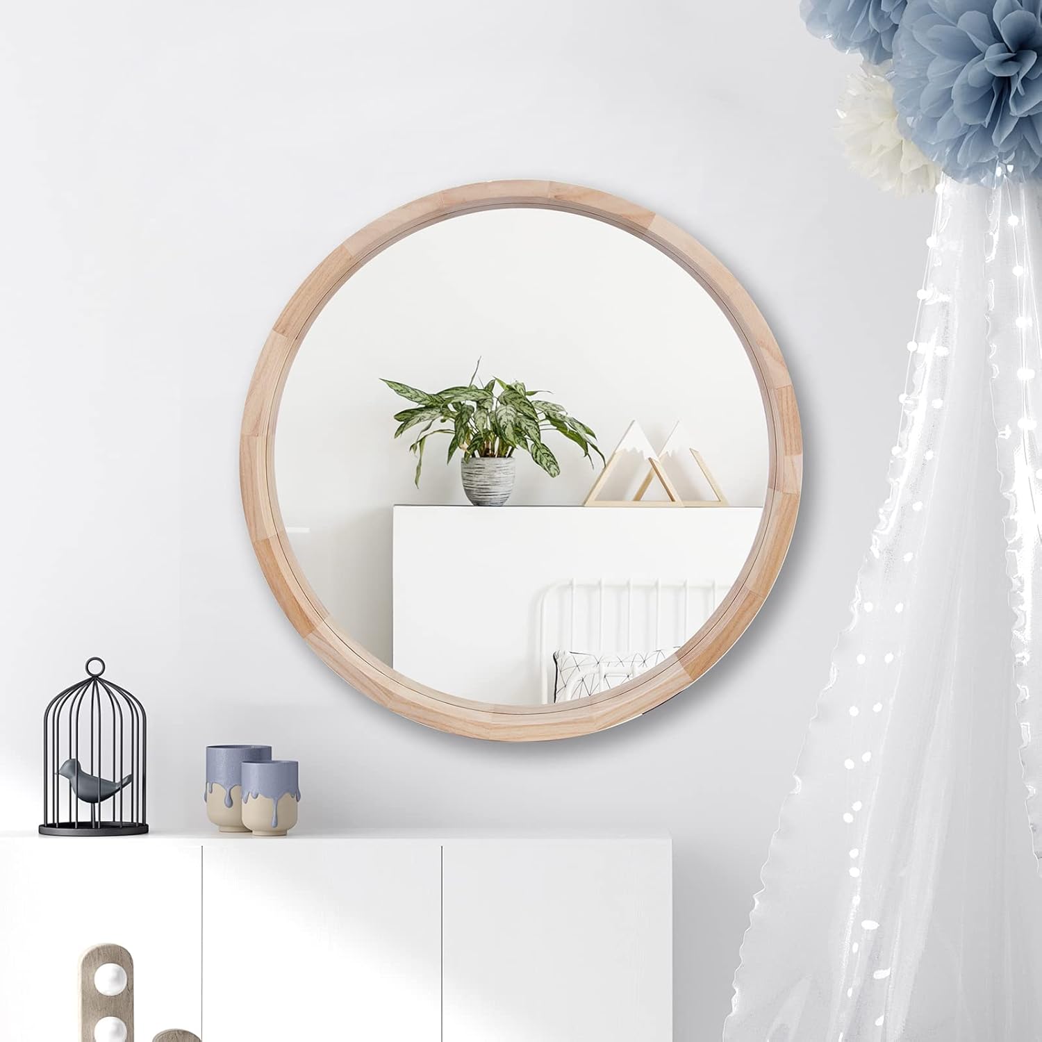 Round Farmhouse Wood Wall Mirror — 24" - View 4