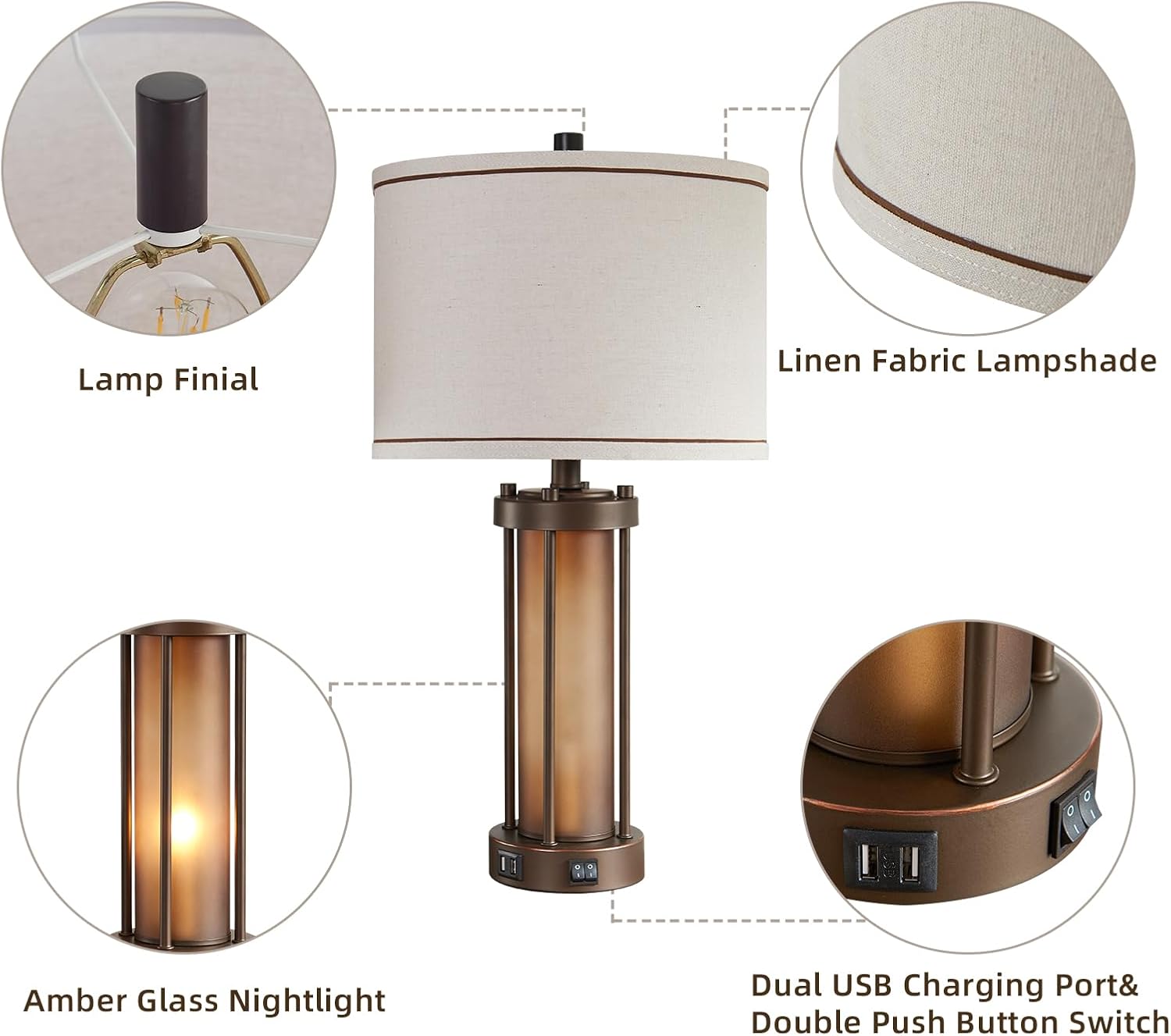 USB Charging Farmhouse Black Desk Lamp - View 5