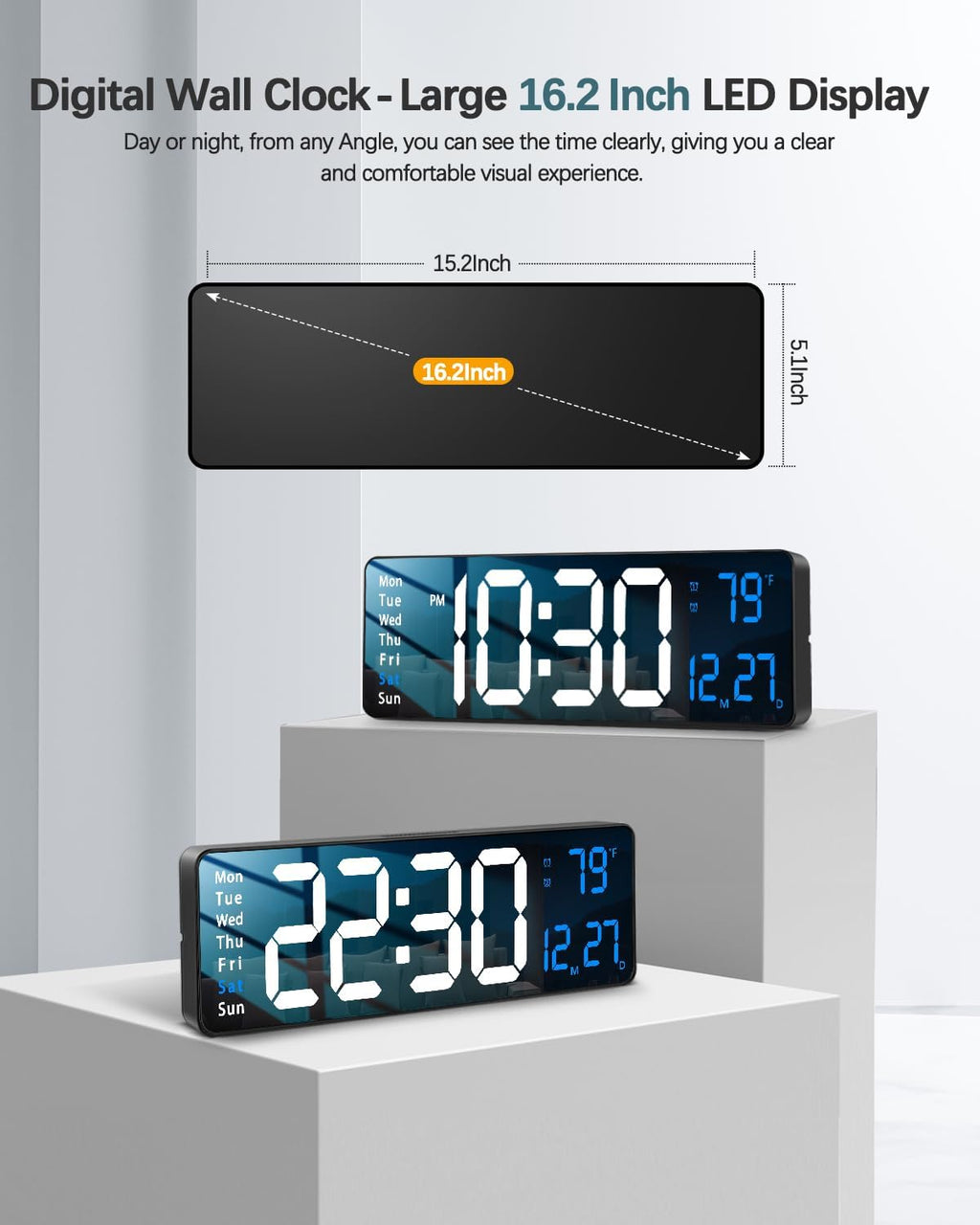 Modern Blue Wall Clock — 16" - View 2