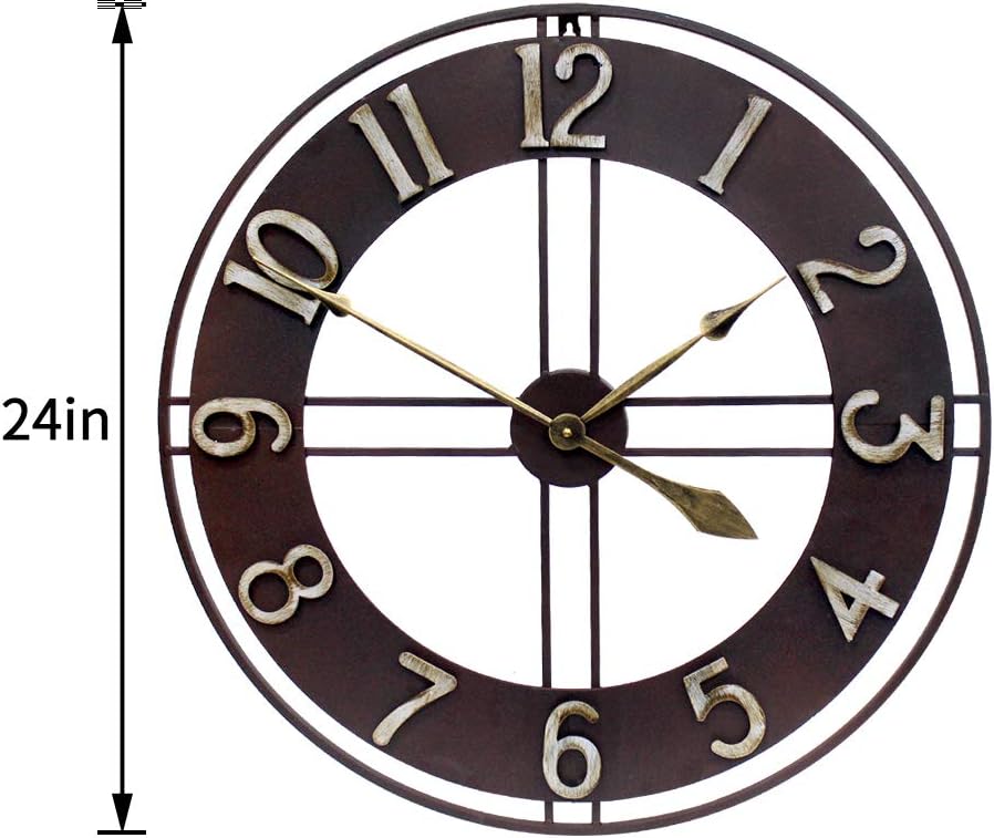 Vintage Farmhouse Brown Wall Clock — 30" - View 2