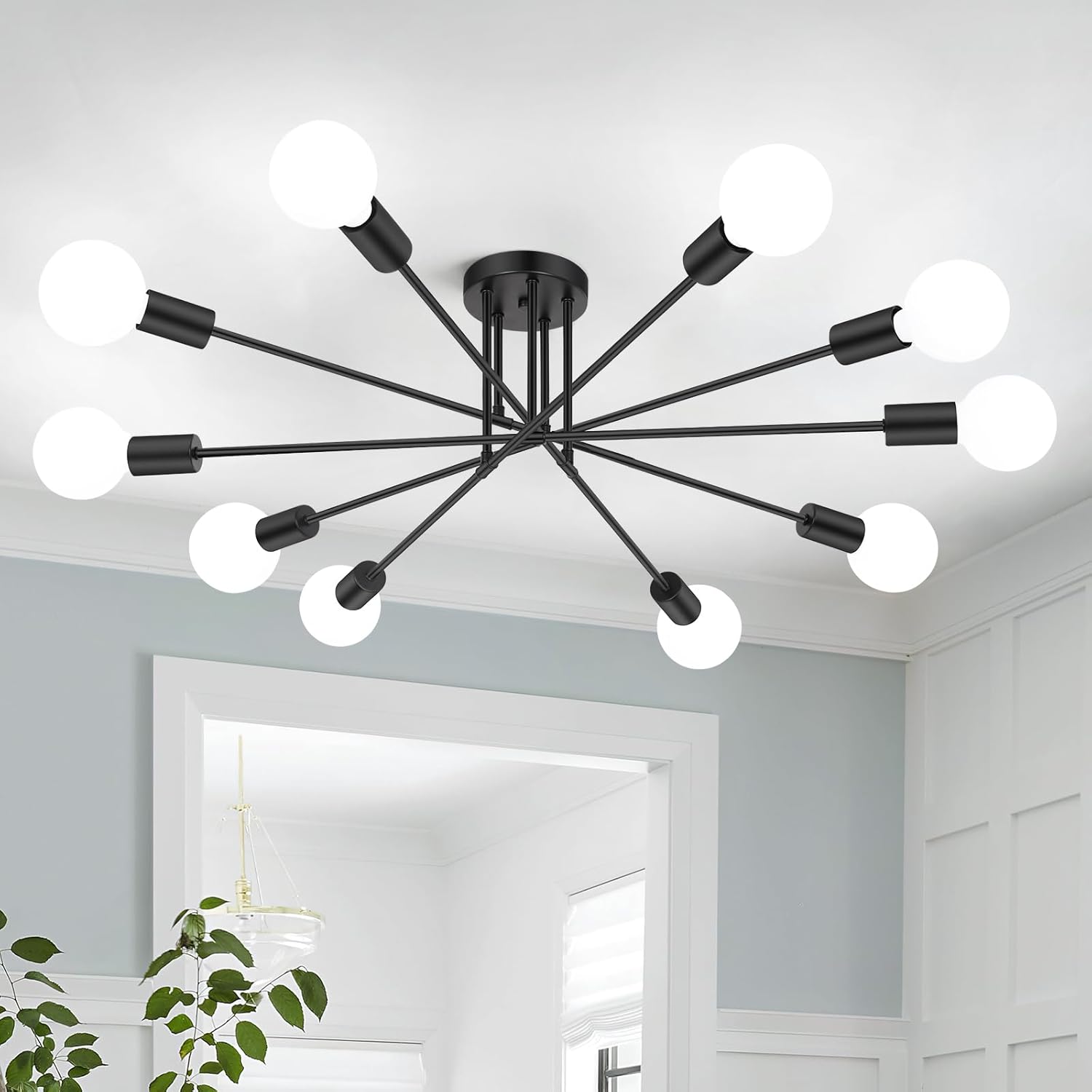 Modern Black Chandelier — 6-Light — Black