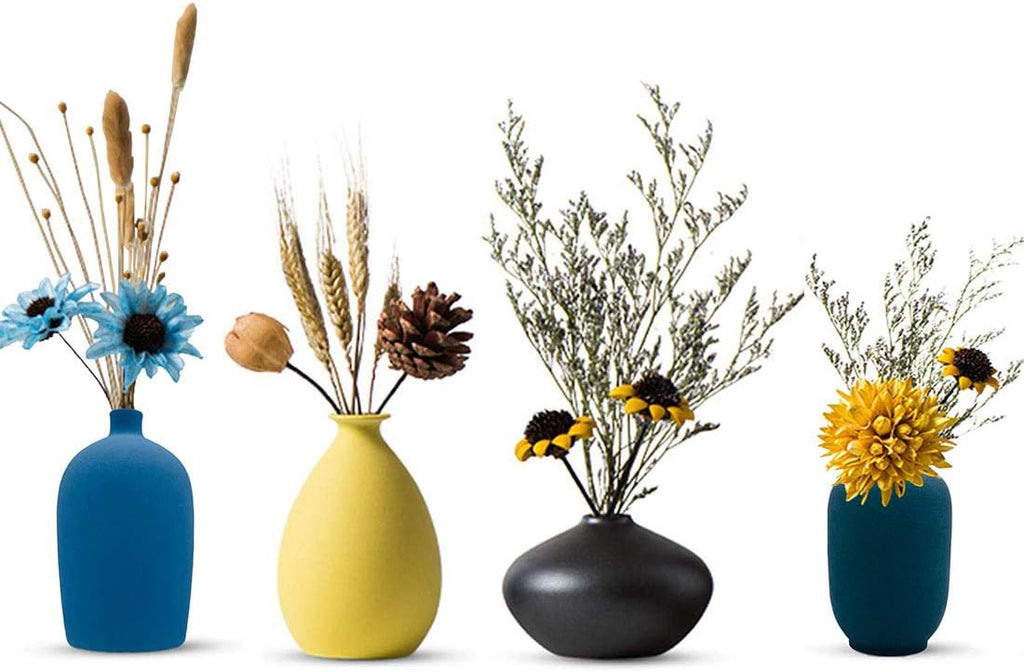 Ceramic Vase — Set of 4 — Dark Green-yellow-blue-black
