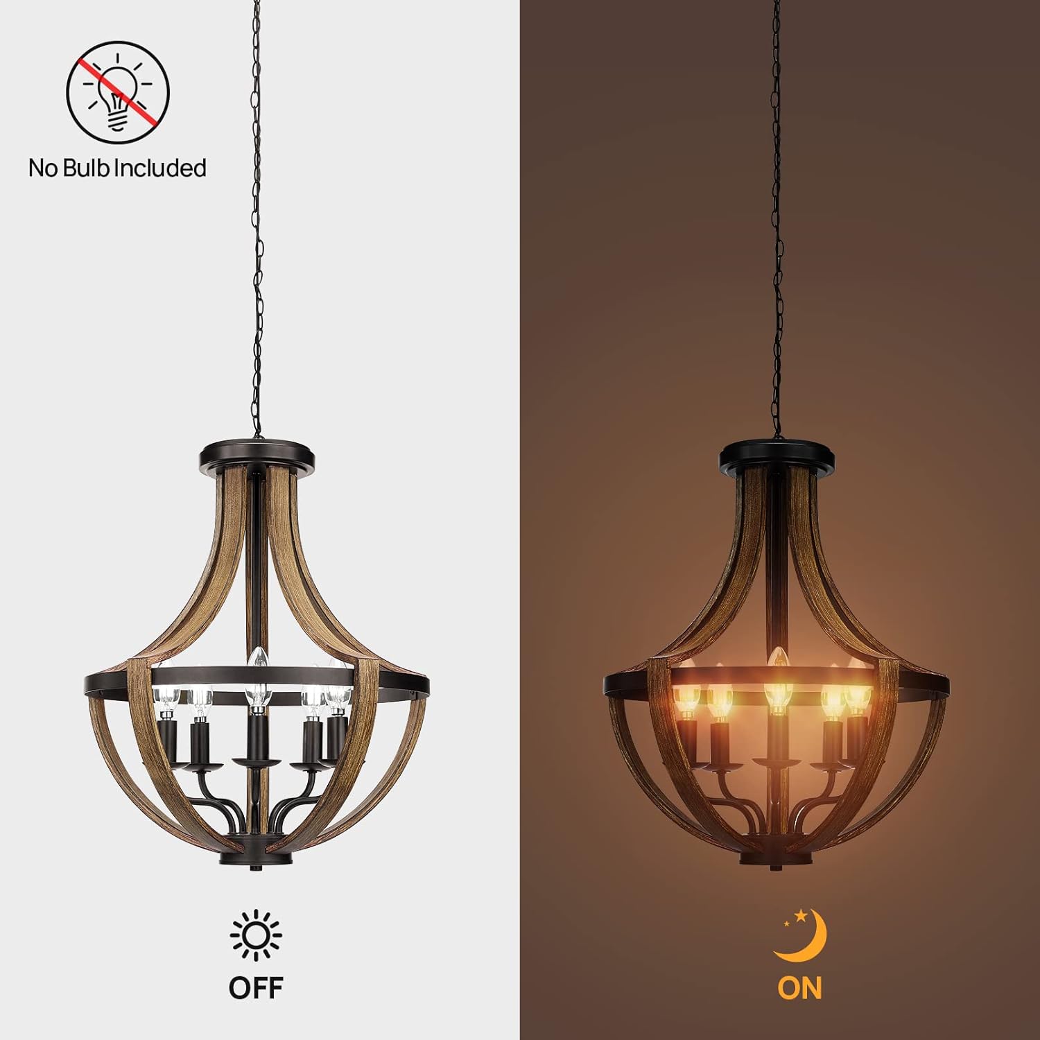 Adjustable Farmhouse Wood Chandelier — 5-Light - View 6